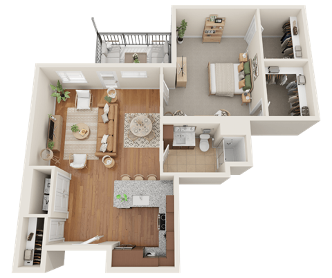 Floor plan for 1 bed, 1 bath, 1004 sqft